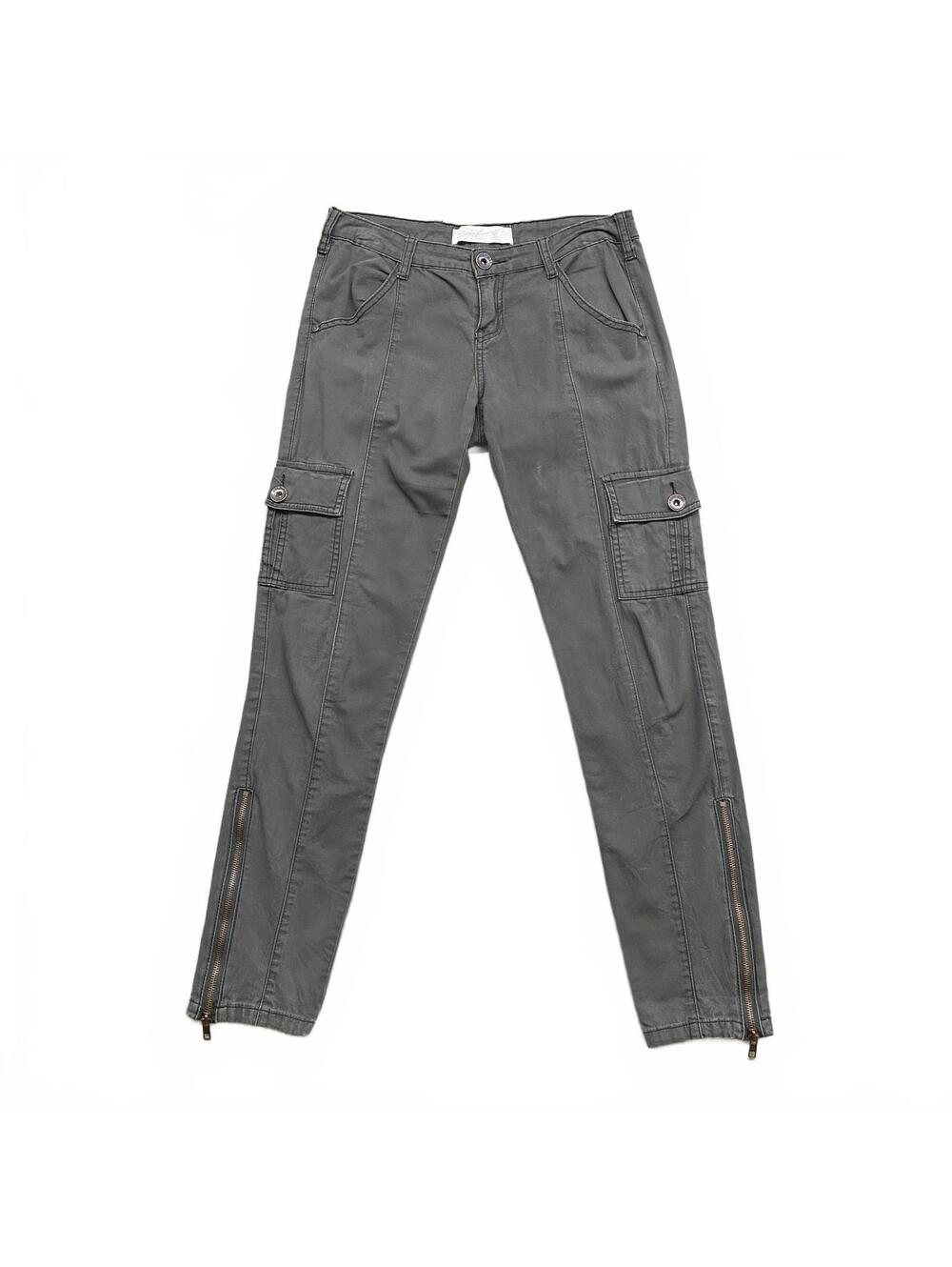 Nitrogen Signature Olive Cargo Pants Zip Ankle Legs Size 28 Y2K Utility Trousers